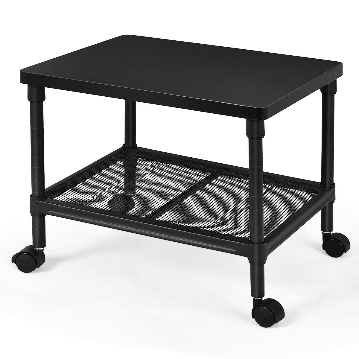 2-Tier Printer Stand with Ample Storage Space and Smooth Wheels, Black - Gallery Canada