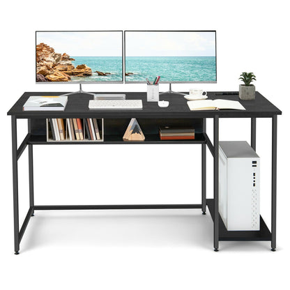 55 Inch Computer Desk with Power Outlets and USB Ports for Home and Office, Black Computer Desks   at Gallery Canada