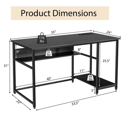 55 Inch Computer Desk with Power Outlets and USB Ports for Home and Office, Black Computer Desks   at Gallery Canada