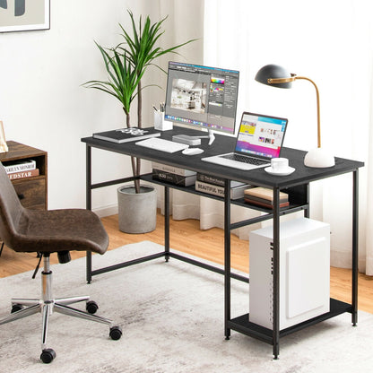 55 Inch Computer Desk with Power Outlets and USB Ports for Home and Office, Black Computer Desks   at Gallery Canada