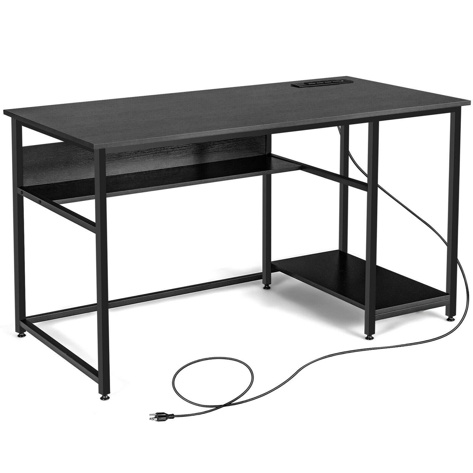 55 Inch Computer Desk with Power Outlets and USB Ports for Home and Office, Black Computer Desks   at Gallery Canada