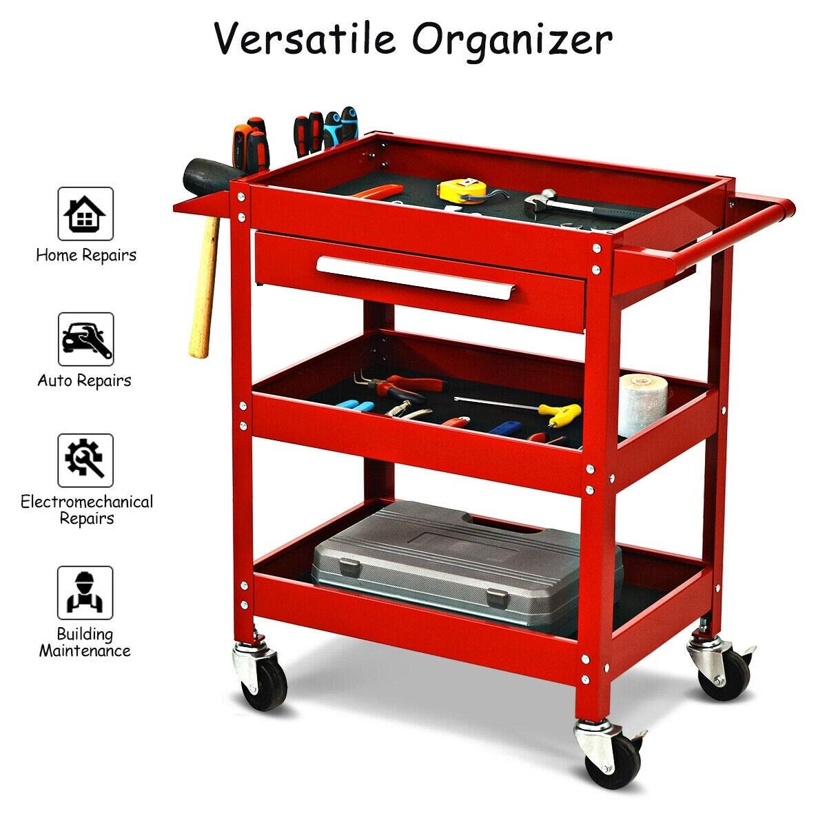 Rolling Tool Cart Mechanic Cabinet Storage ToolBox Organizer with Drawer, Red Garages   at Gallery Canada