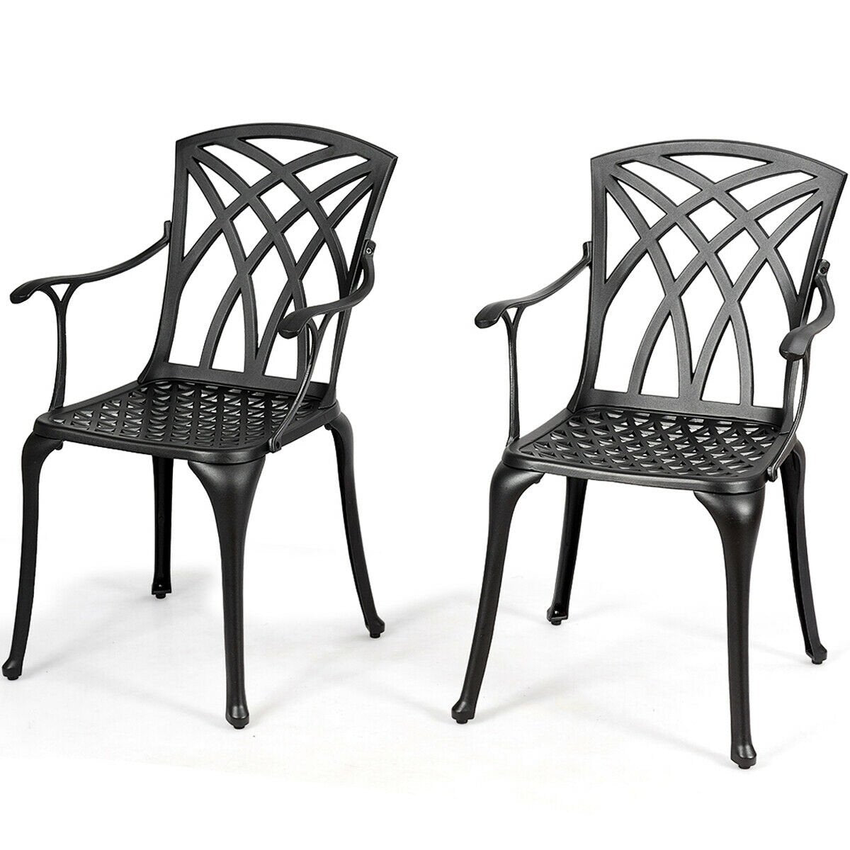 2 Pieces Durable Aluminum Dining Chairs Set with Armrests, Black Patio Dining Chairs   at Gallery Canada