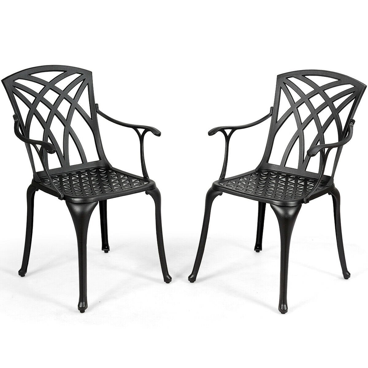 2 Pieces Durable Aluminum Dining Chairs Set with Armrests, Black Patio Dining Chairs   at Gallery Canada