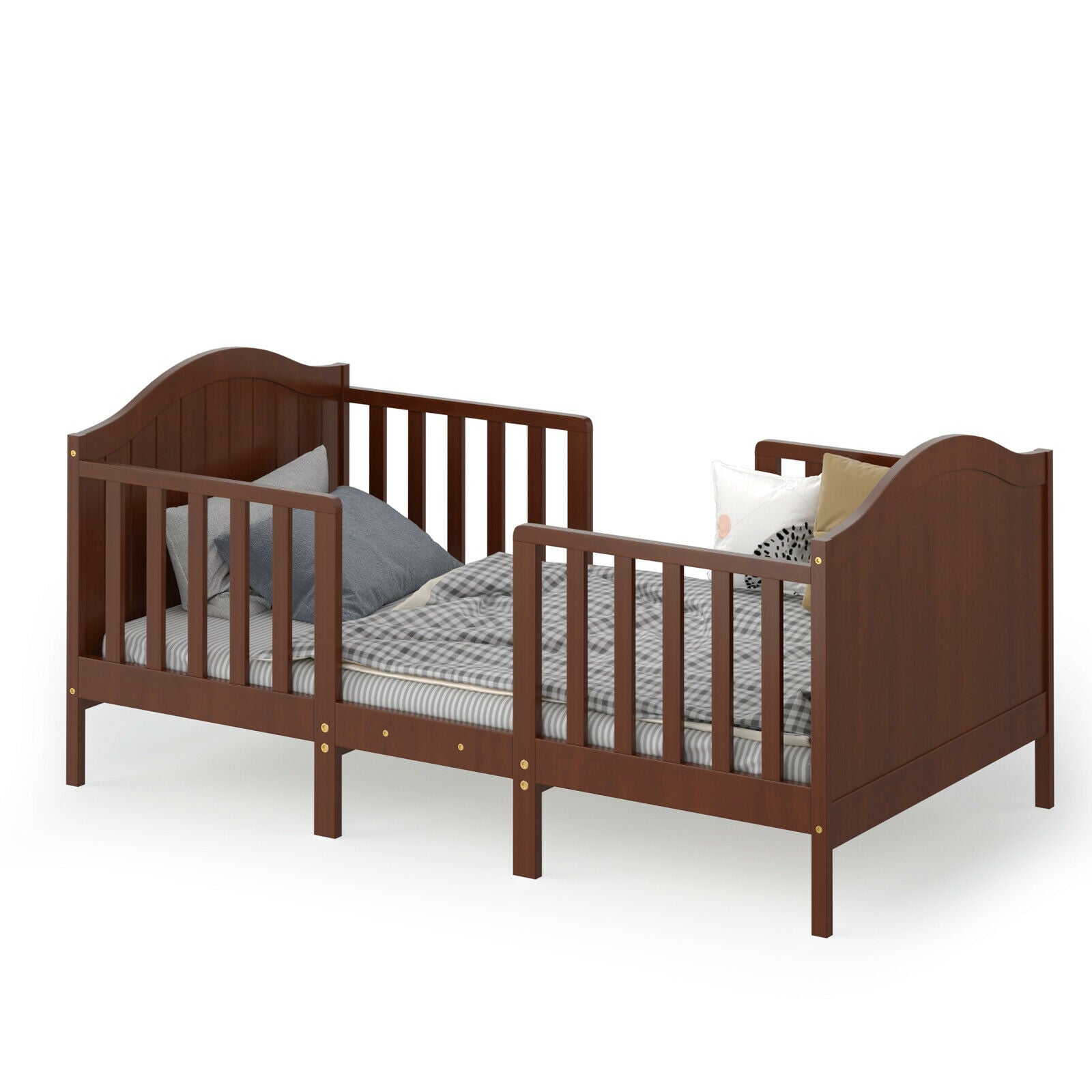 2-in-1 Classic Convertible Wooden Toddler Bed with 2 Side Guardrails for Extra Safety, Brown Toddler Beds Brown  at Gallery Canada