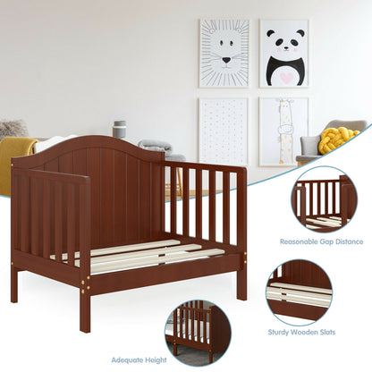 2-in-1 Classic Convertible Wooden Toddler Bed with 2 Side Guardrails for Extra Safety, Brown Toddler Beds   at Gallery Canada