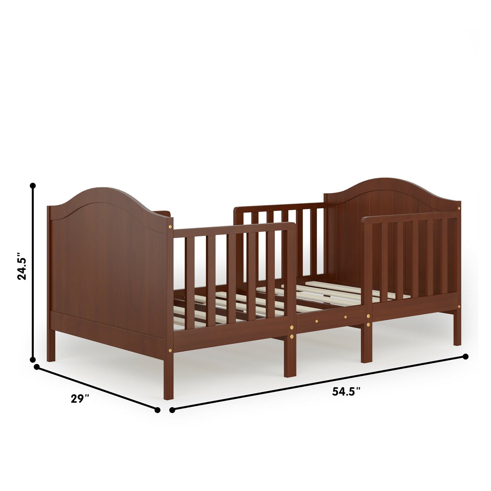 2-in-1 Classic Convertible Wooden Toddler Bed with 2 Side Guardrails for Extra Safety, Brown Toddler Beds   at Gallery Canada