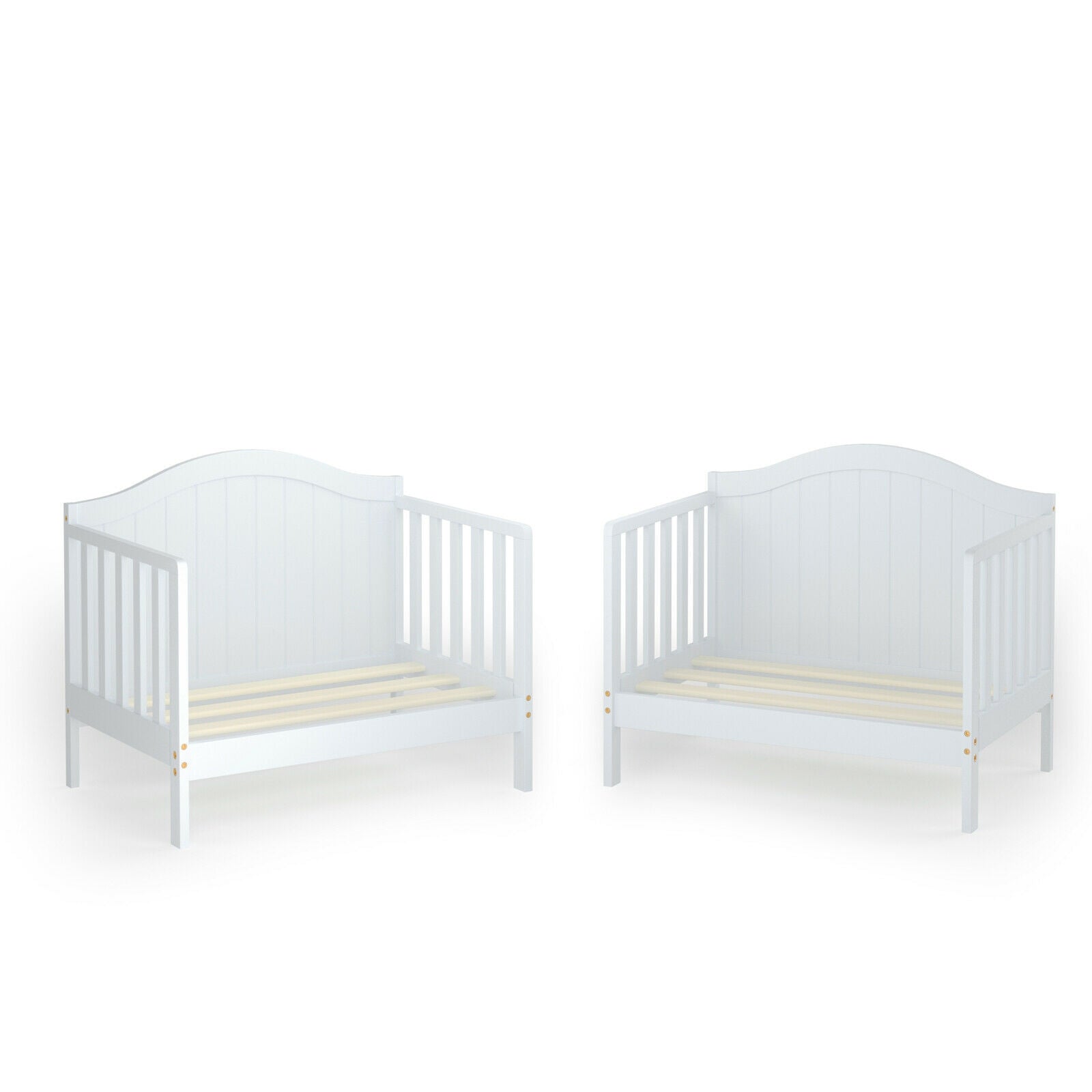 2-in-1 Classic Convertible Wooden Toddler Bed with 2 Side Guardrails for Extra Safety, White Toddler Beds   at Gallery Canada