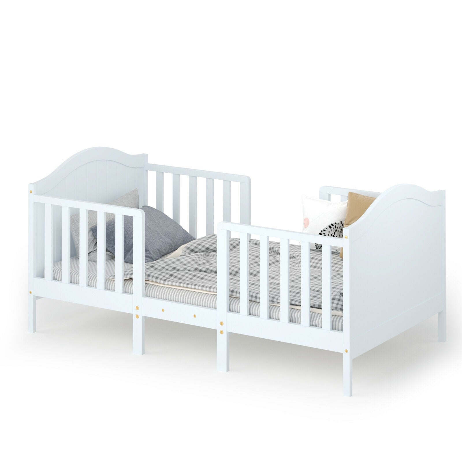 2-in-1 Classic Convertible Wooden Toddler Bed with 2 Side Guardrails for Extra Safety, White Toddler Beds White  at Gallery Canada