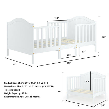 2-in-1 Classic Convertible Wooden Toddler Bed with 2 Side Guardrails for Extra Safety, White Toddler Beds   at Gallery Canada