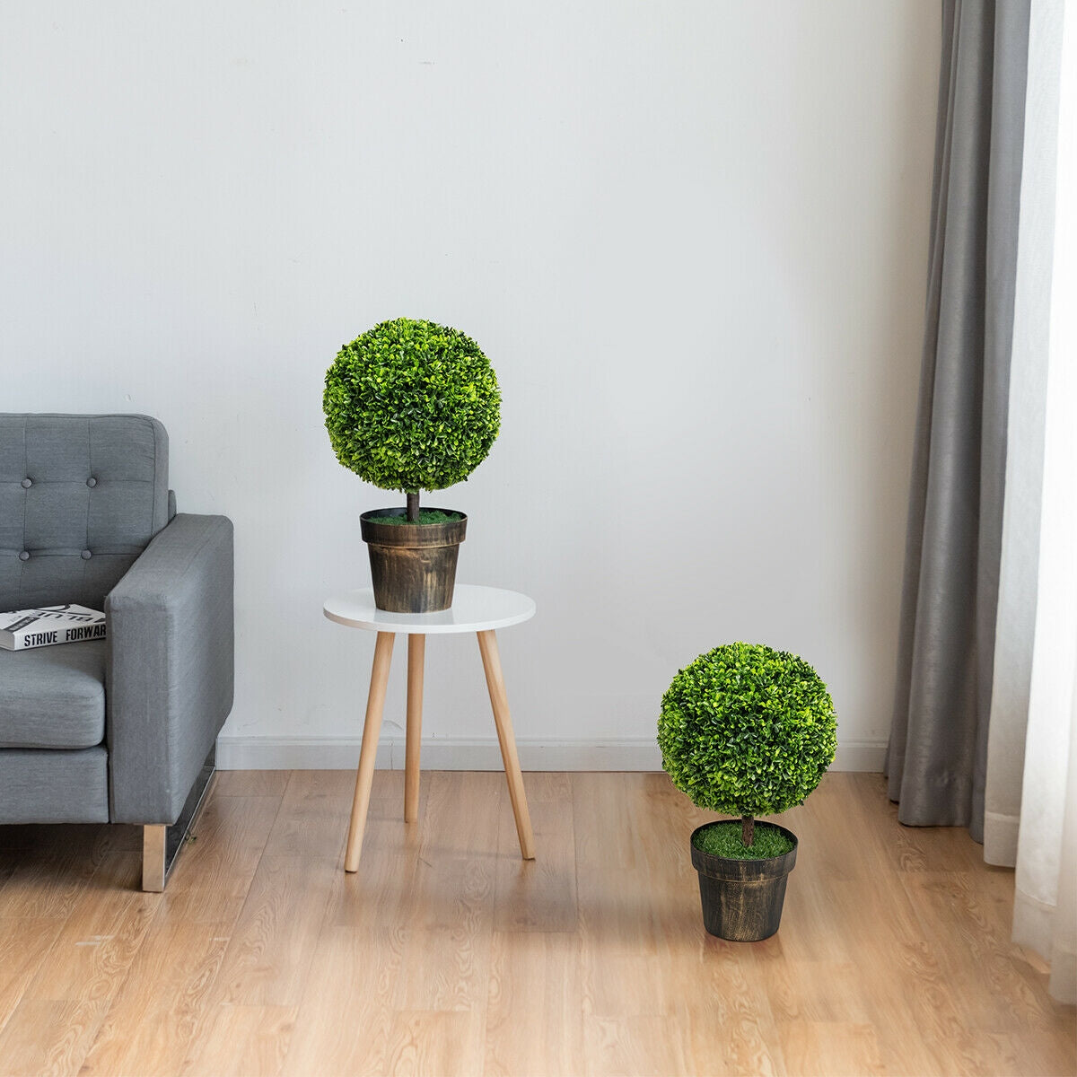 2 Pieces 24 Inch Artificial Boxwood Topiary Ball Tree for House and Office, Green Faux Plants at Gallery Canada