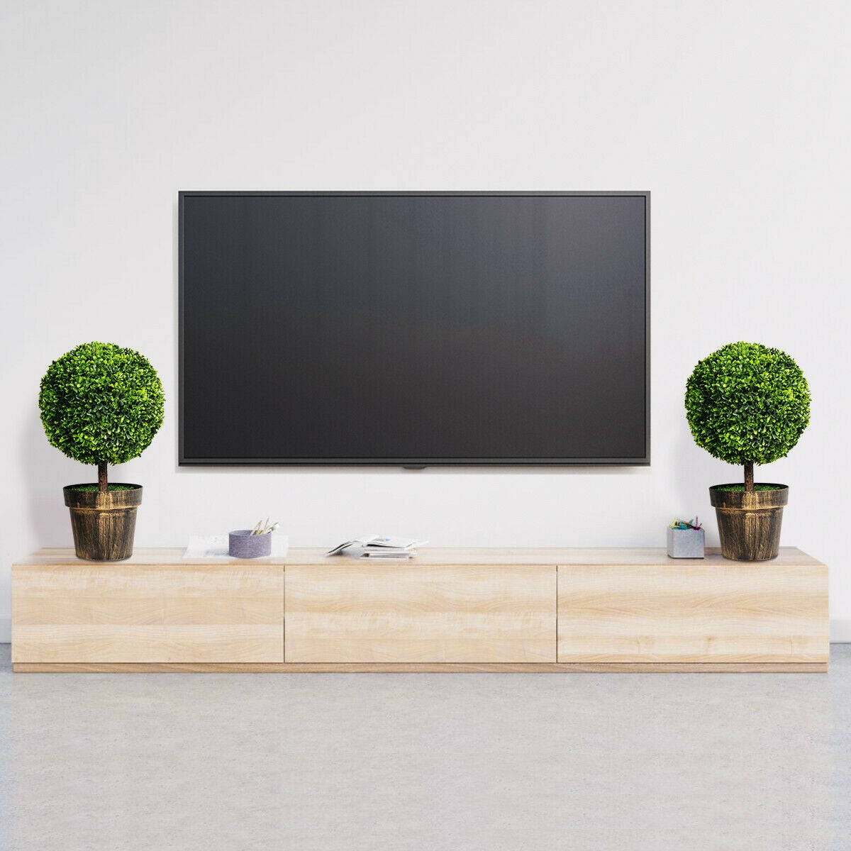 2 Pieces 24 Inch Artificial Boxwood Topiary Ball Tree for House and Office, Green Faux Plants at Gallery Canada