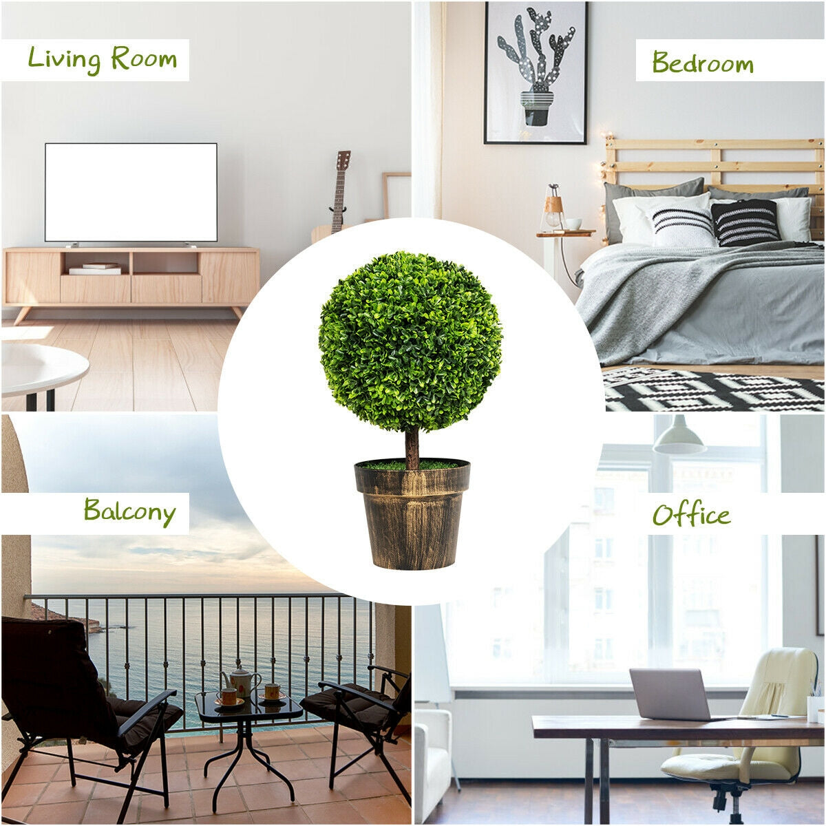 2 Pieces 24 Inch Artificial Boxwood Topiary Ball Tree for House and Office, Green Faux Plants at Gallery Canada
