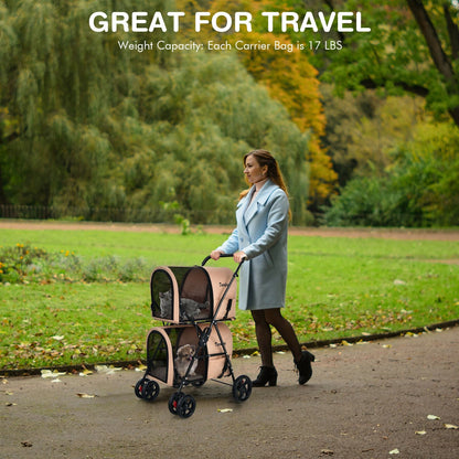 4-in-1 Double Pet Stroller with Detachable Carrier and Travel Carriage, Beige Dog Supplies   at Gallery Canada