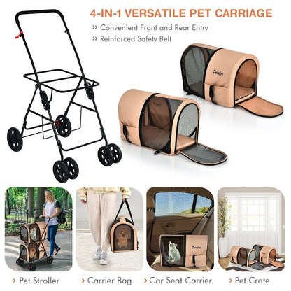 4-in-1 Double Pet Stroller with Detachable Carrier and Travel Carriage, Beige Dog Supplies   at Gallery Canada