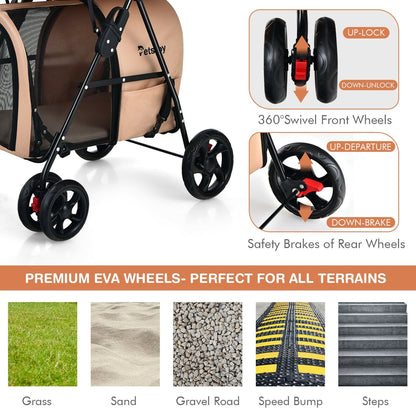 4-in-1 Double Pet Stroller with Detachable Carrier and Travel Carriage, Beige Dog Supplies   at Gallery Canada