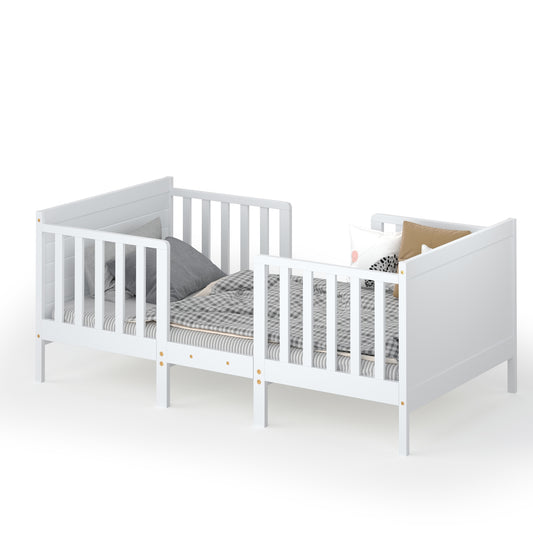 2-in-1 Convertible Kids Wooden Bedroom Furniture with Guardrails, White Toddler Beds White  at Gallery Canada