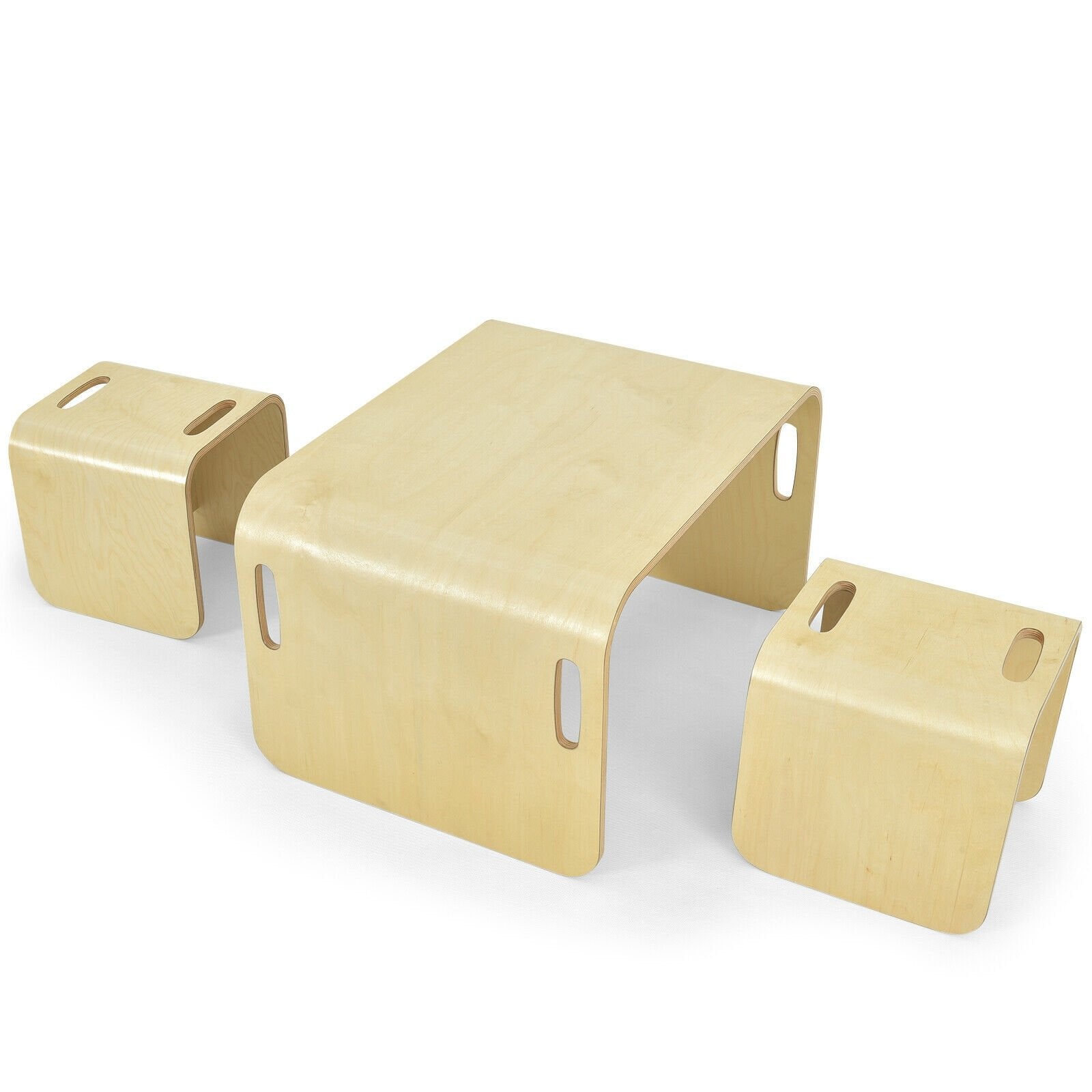 3 Pieces Kids Wooden Table and Chair Set , Natural Kids Table & Chair Sets   at Gallery Canada