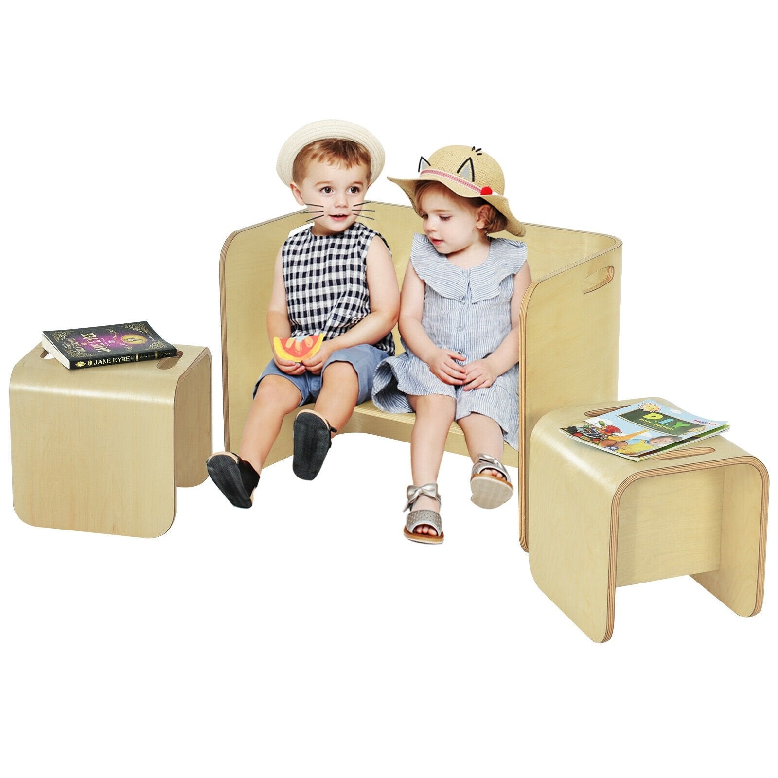 3 Pieces Kids Wooden Table and Chair Set , Natural Kids Table & Chair Sets   at Gallery Canada