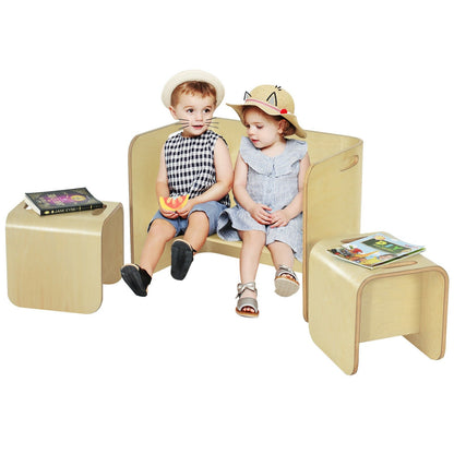 3 Pieces Kids Wooden Table and Chair Set , Natural - Gallery Canada