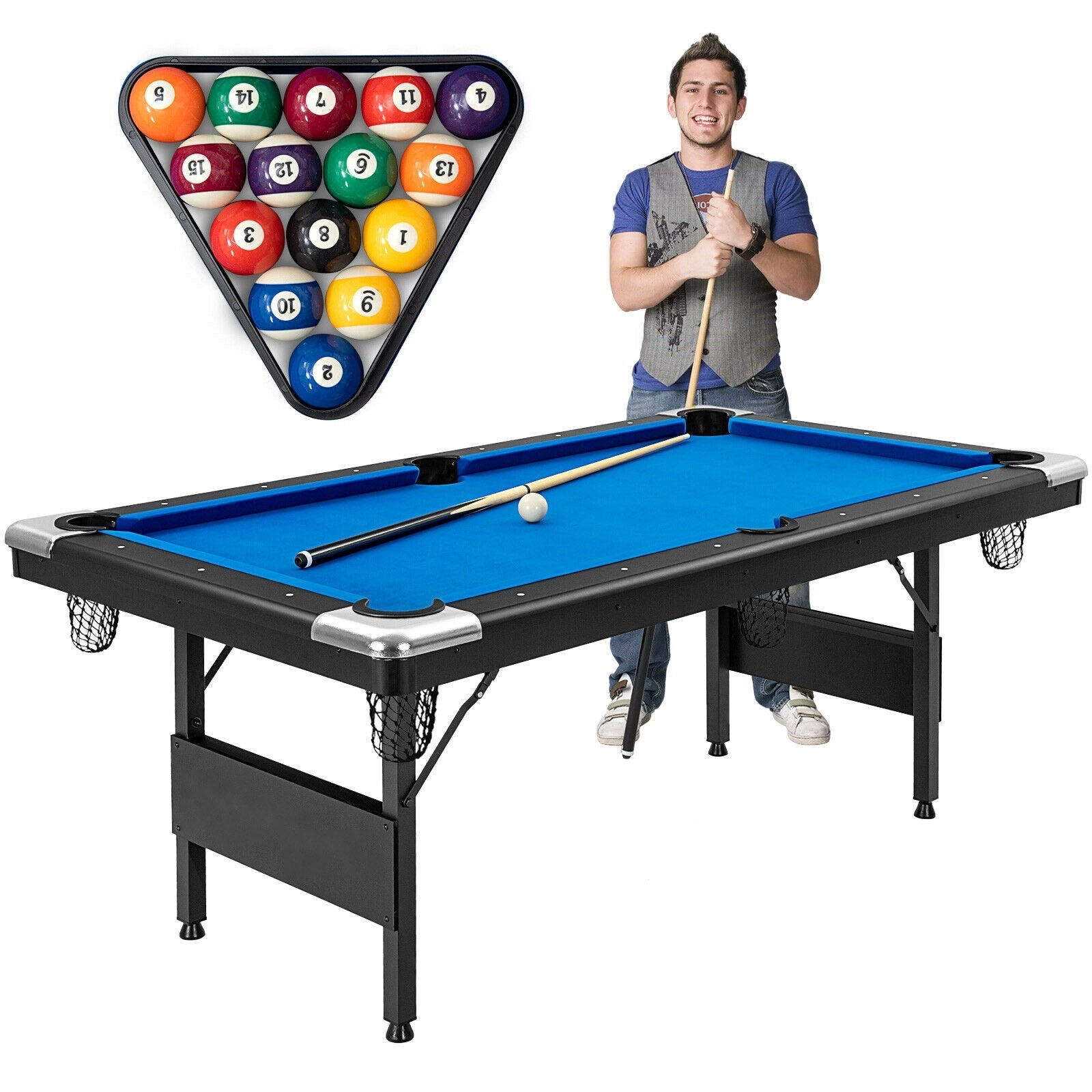 6 Feet Foldable Billiard Pool Table, Blue Game Room at Gallery Canada