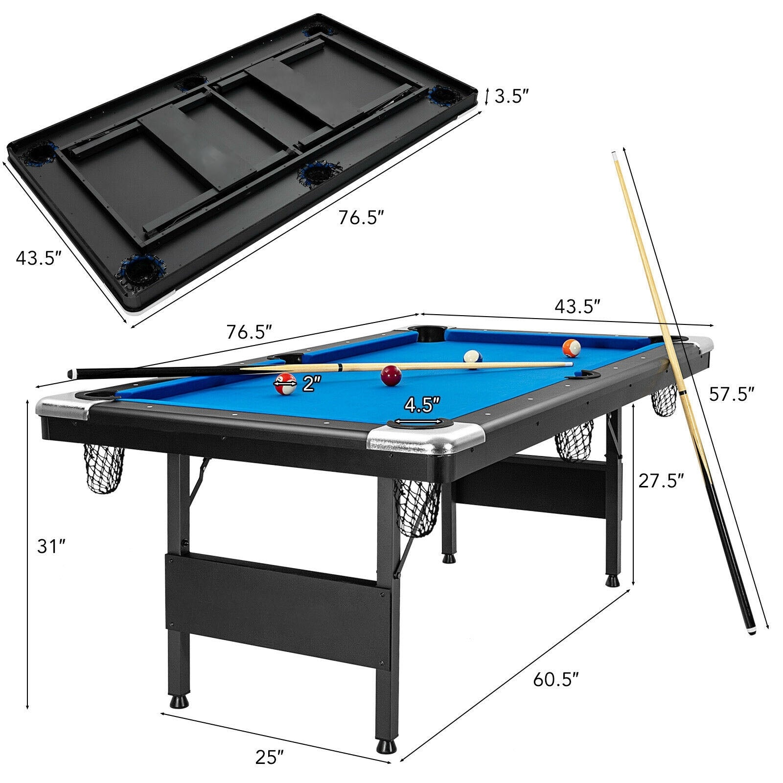 6 Feet Foldable Billiard Pool Table, Blue Game Room at Gallery Canada