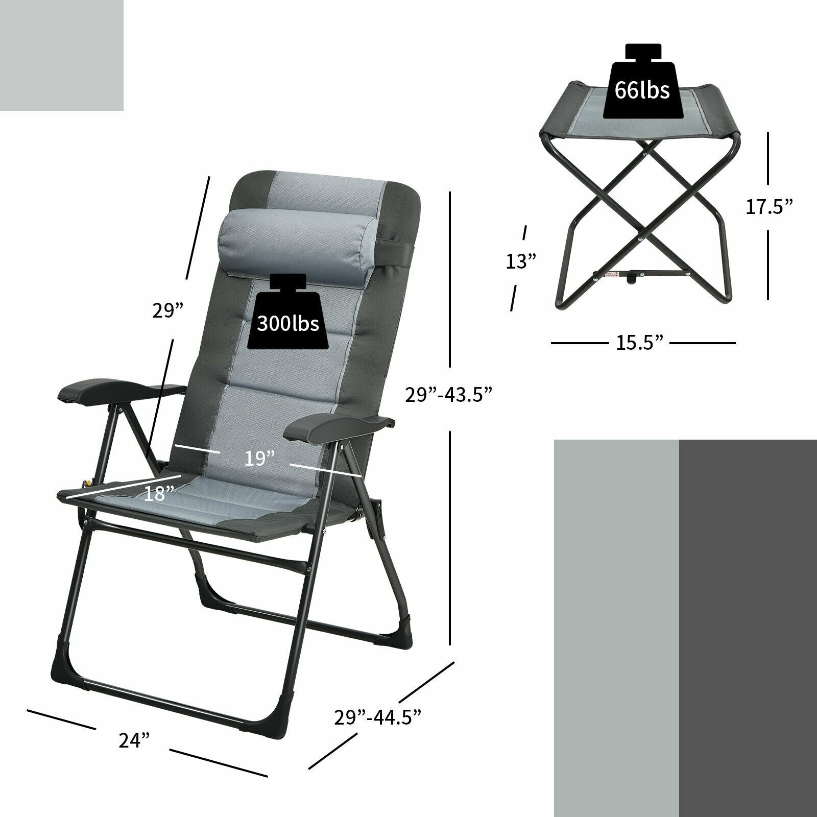 Set of 2 Patiojoy Patio Folding Dining Chair with Ottoman Set Recliner Adjustable, Gray Beach & Lawn Chairs   at Gallery Canada