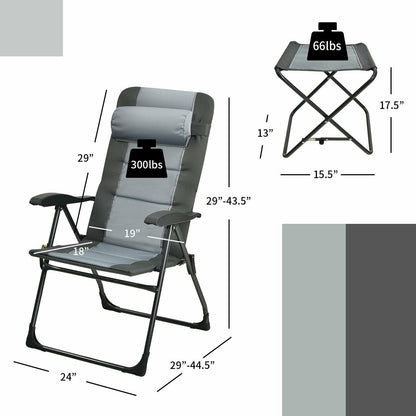 Set of 2 Patiojoy Patio Folding Dining Chair with Ottoman Set Recliner Adjustable, Gray Beach & Lawn Chairs   at Gallery Canada