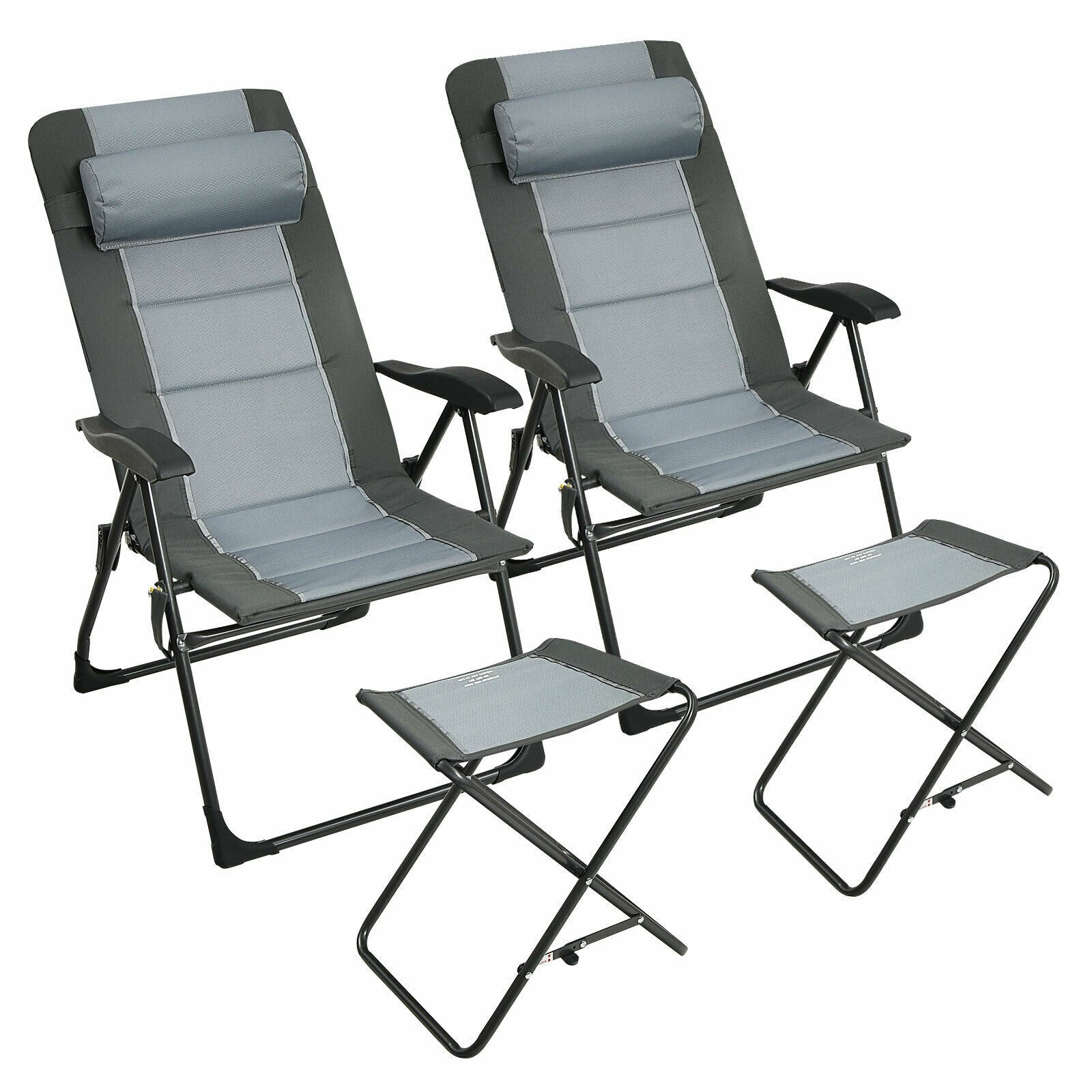 Set of 2 Patiojoy Patio Folding Dining Chair with Ottoman Set Recliner Adjustable, Gray Beach & Lawn Chairs at Gallery Canada