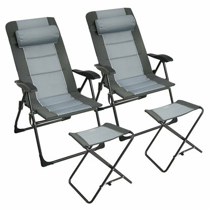 Set of 2 Patiojoy Patio Folding Dining Chair with Ottoman Set Recliner Adjustable, Gray Beach & Lawn Chairs   at Gallery Canada