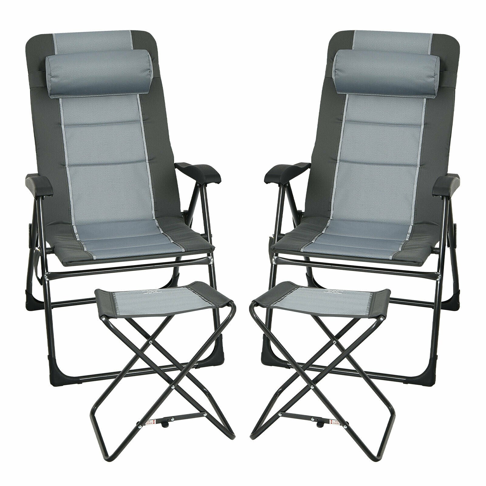 Set of 2 Patiojoy Patio Folding Dining Chair with Ottoman Set Recliner Adjustable, Gray Beach & Lawn Chairs at Gallery Canada
