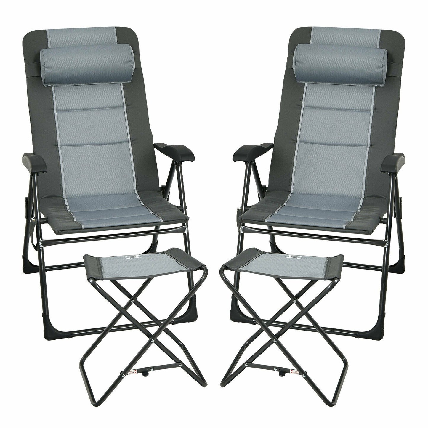 Set of 2 Patiojoy Patio Folding Dining Chair with Ottoman Set Recliner Adjustable, Gray Beach & Lawn Chairs   at Gallery Canada