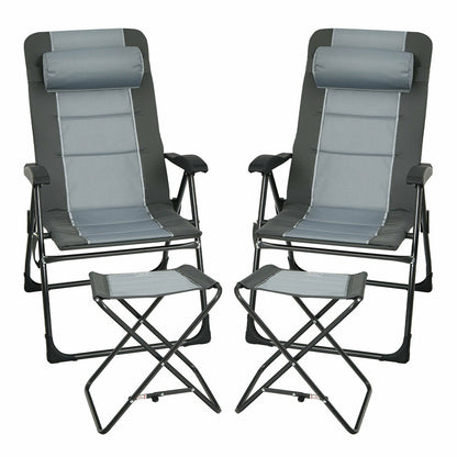 Set of 2 Patiojoy Patio Folding Dining Chair with Ottoman Set Recliner Adjustable, Gray Beach & Lawn Chairs   at Gallery Canada