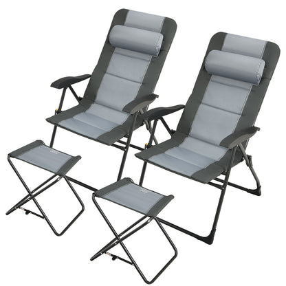 Set of 2 Patiojoy Patio Folding Dining Chair with Ottoman Set Recliner Adjustable, Gray Beach & Lawn Chairs   at Gallery Canada