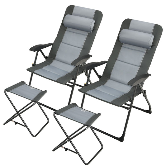 Set of 2 Patiojoy Patio Folding Dining Chair with Ottoman Set Recliner Adjustable, Gray Beach & Lawn Chairs   at Gallery Canada