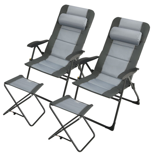 Set of 2 Patiojoy Patio Folding Dining Chair with Ottoman Set Recliner Adjustable, Gray