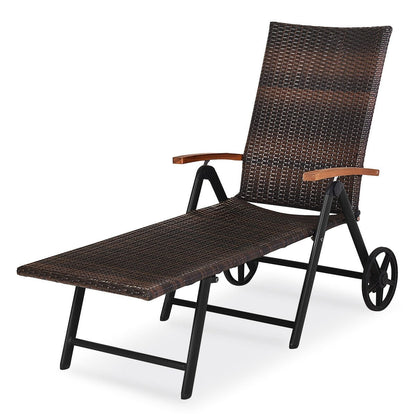 Outdoor Chaise Lounge Chair Rattan Lounger Recliner Chair, Beige Outdoor Chaise Lounges   at Gallery Canada