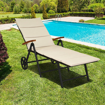 Outdoor Chaise Lounge Chair Rattan Lounger Recliner Chair, Beige Outdoor Chaise Lounges   at Gallery Canada