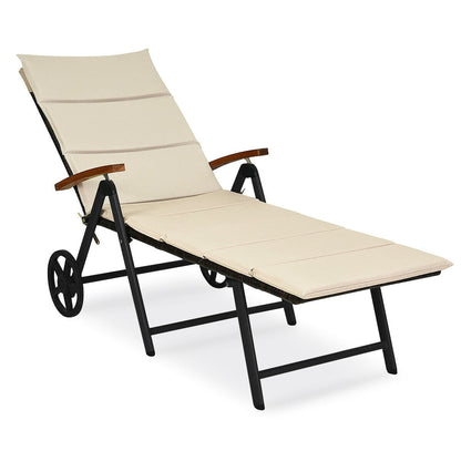 Outdoor Chaise Lounge Chair Rattan Lounger Recliner Chair, Beige Outdoor Chaise Lounges   at Gallery Canada