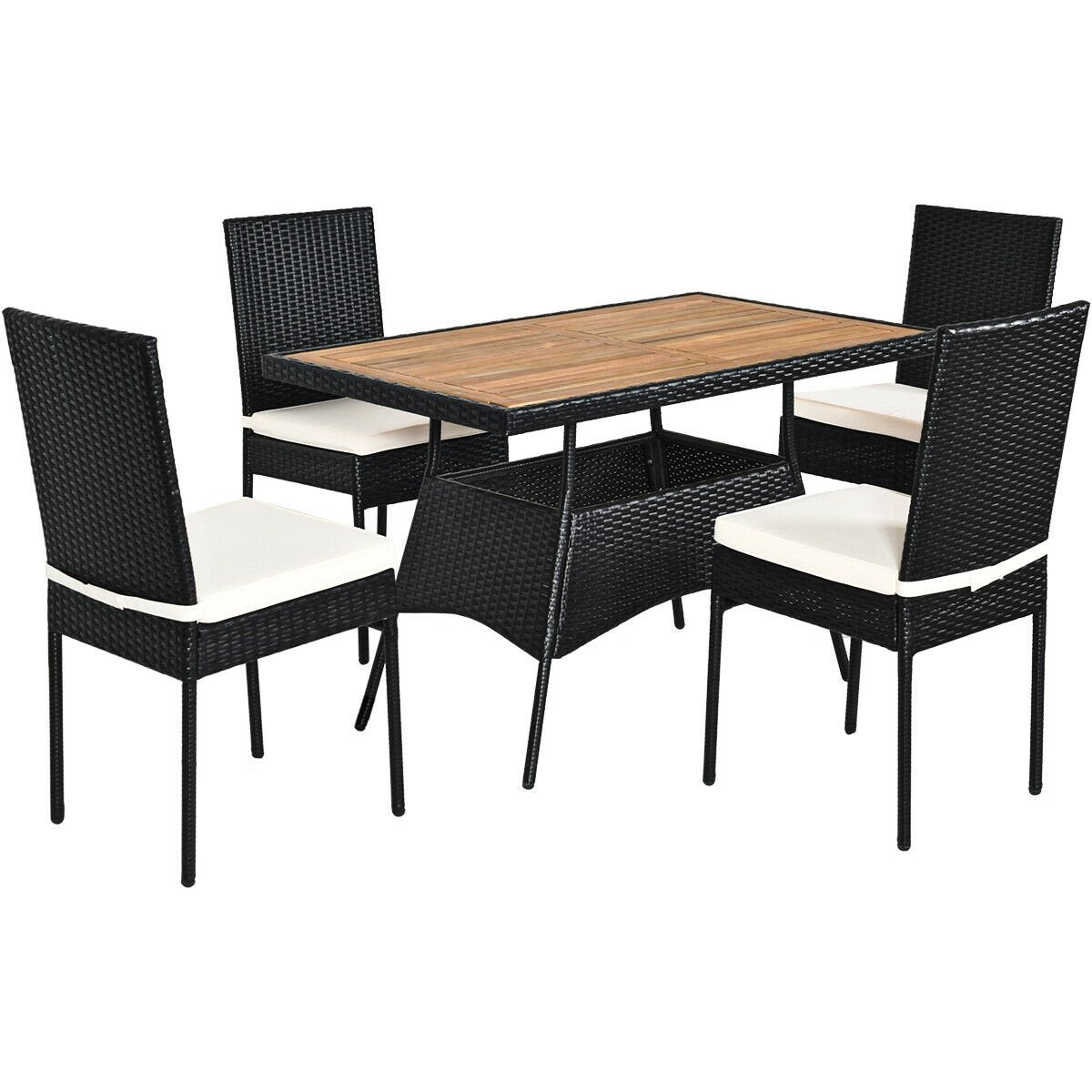 5 Pieces Patio Rattan Dining Set Table with Wooden Top, White Patio Dining Sets   at Gallery Canada