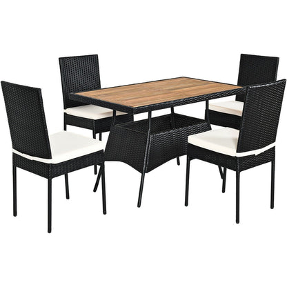 5 Pieces Patio Rattan Dining Set Table with Wooden Top, White Patio Dining Sets   at Gallery Canada