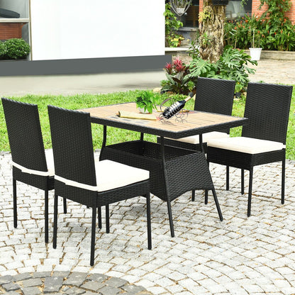 5 Pieces Patio Rattan Dining Set Table with Wooden Top, White Patio Dining Sets   at Gallery Canada