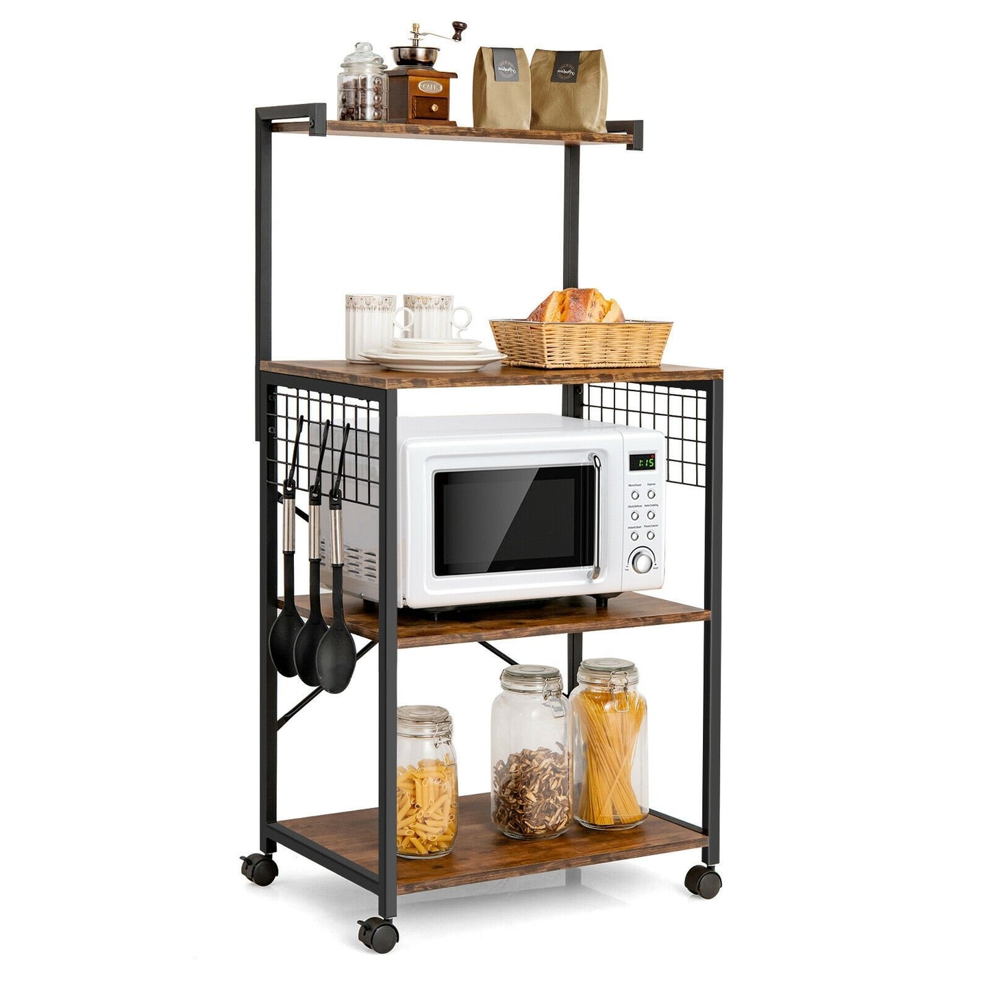 4-Tier Kitchen Baker’s Rack on Wheels, Brown Baker's Racks   at Gallery Canada