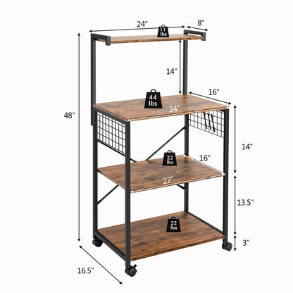 4-Tier Kitchen Baker’s Rack on Wheels, Brown Baker's Racks   at Gallery Canada