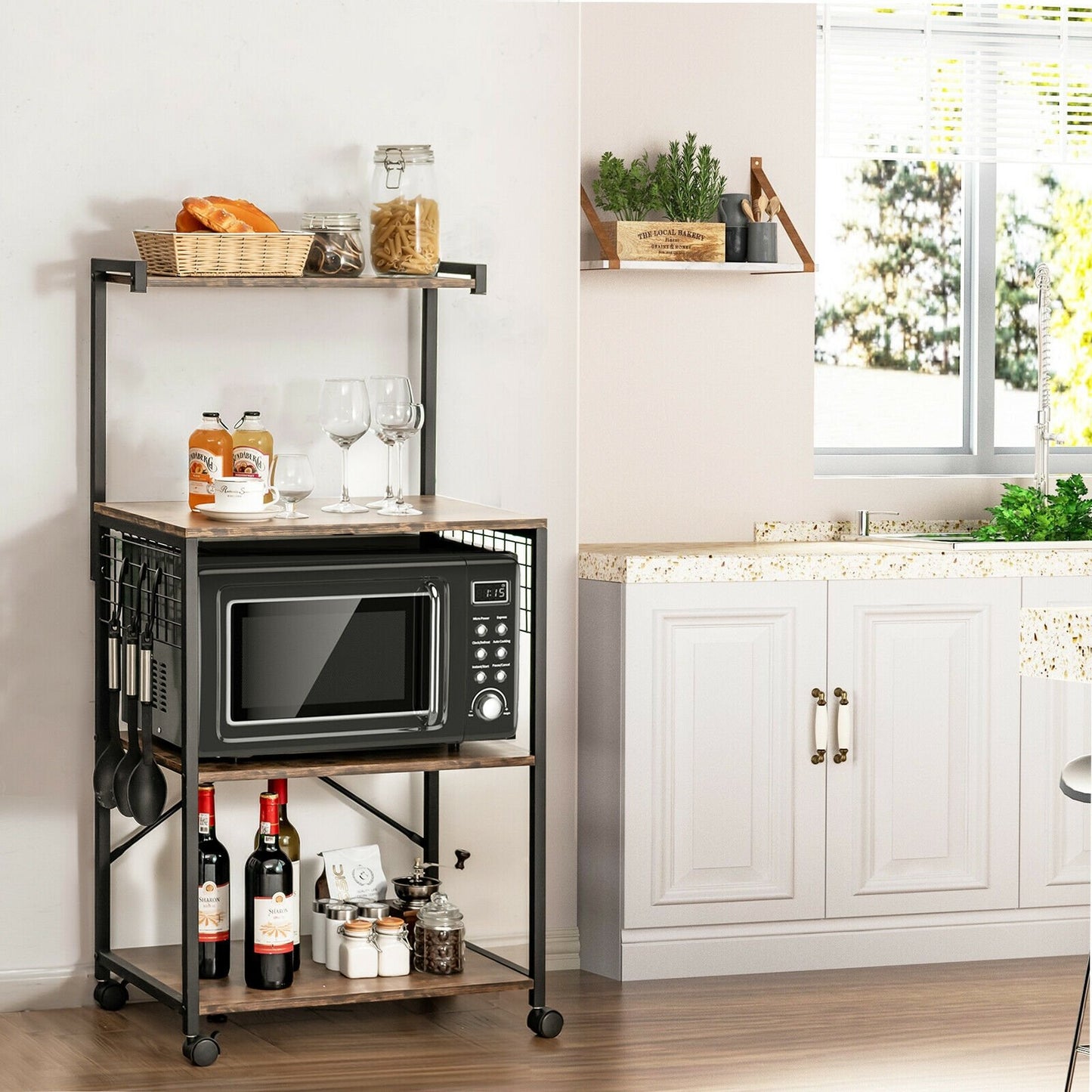 4-Tier Kitchen Baker’s Rack on Wheels, Brown Baker's Racks   at Gallery Canada