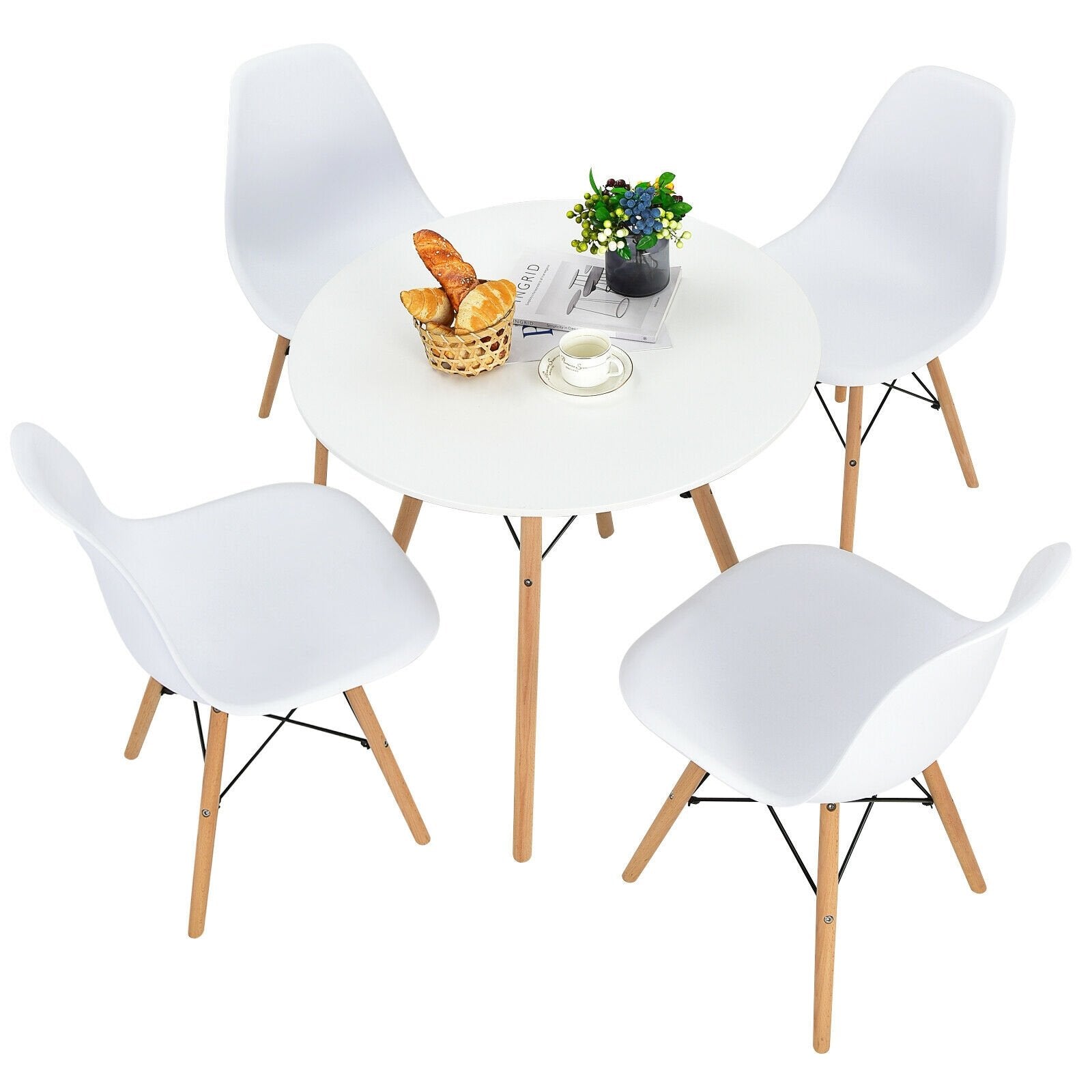 5 Pieces Table Set With Solid Wood Leg For Dining Room, White Dining Room Sets   at Gallery Canada