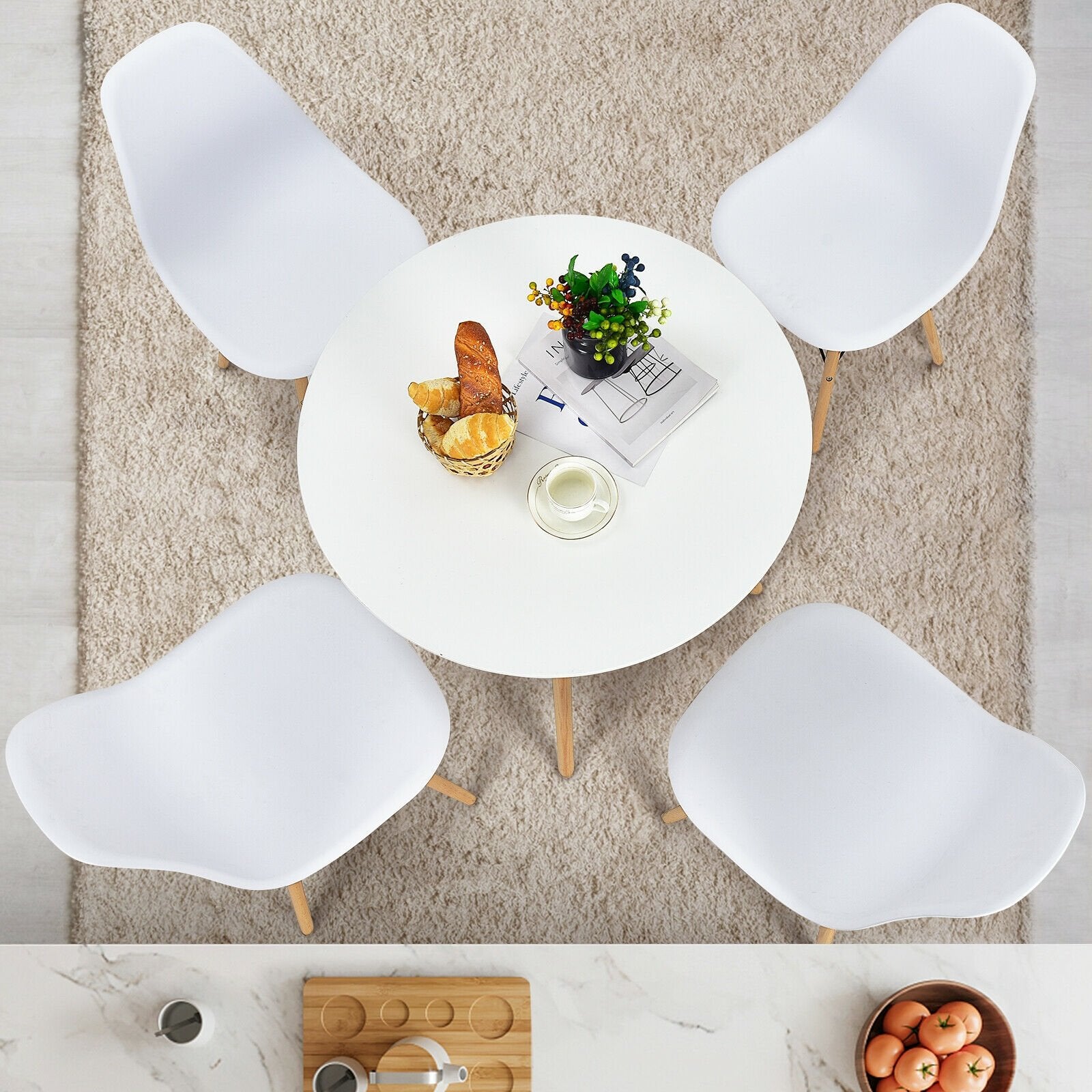 5 Pieces Table Set With Solid Wood Leg For Dining Room, White Dining Room Sets   at Gallery Canada