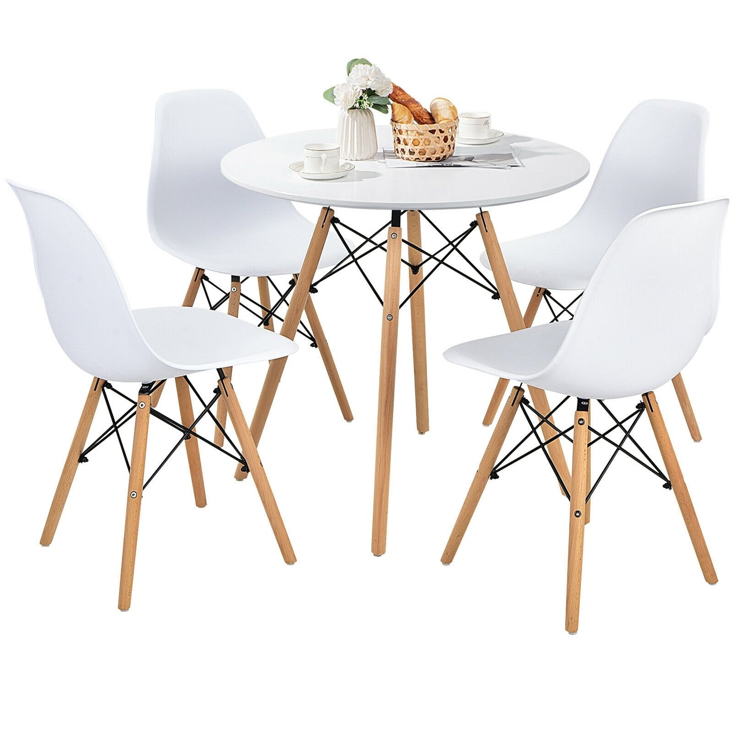 5 Pieces Table Set With Solid Wood Leg For Dining Room, White Dining Room Sets   at Gallery Canada