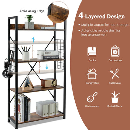 4 -Tier Industrial Open Storage Bookshelf, Dark Brown Bookcases   at Gallery Canada