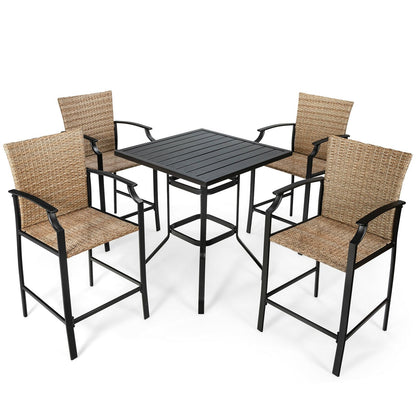 5 Pieces Outdoor Rattan Bistro Bar Stool Table Set with Cushions, Black - Gallery Canada